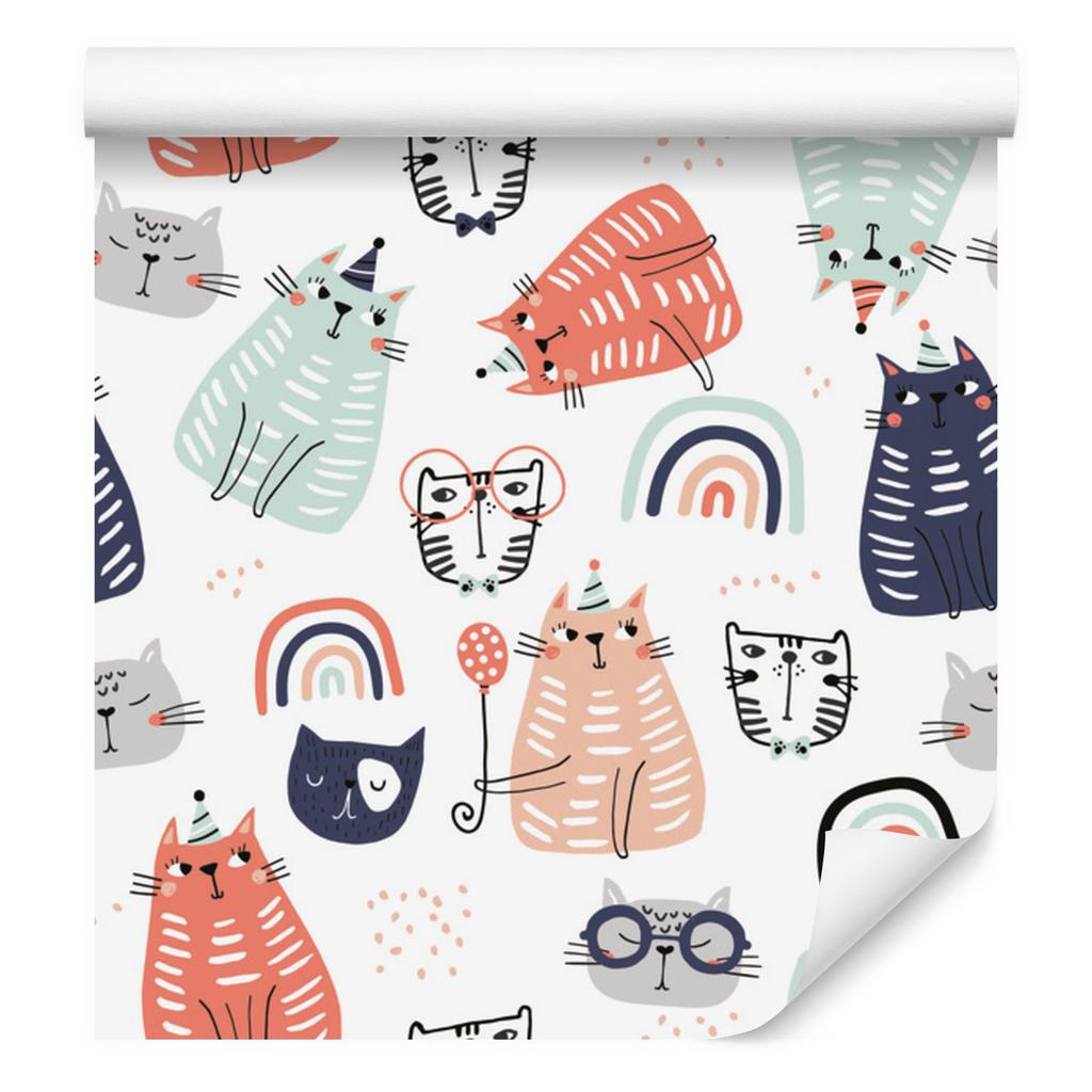 Kittens and rainbows wallpaper in Scandinavian style for living room and bedroom 50x1000