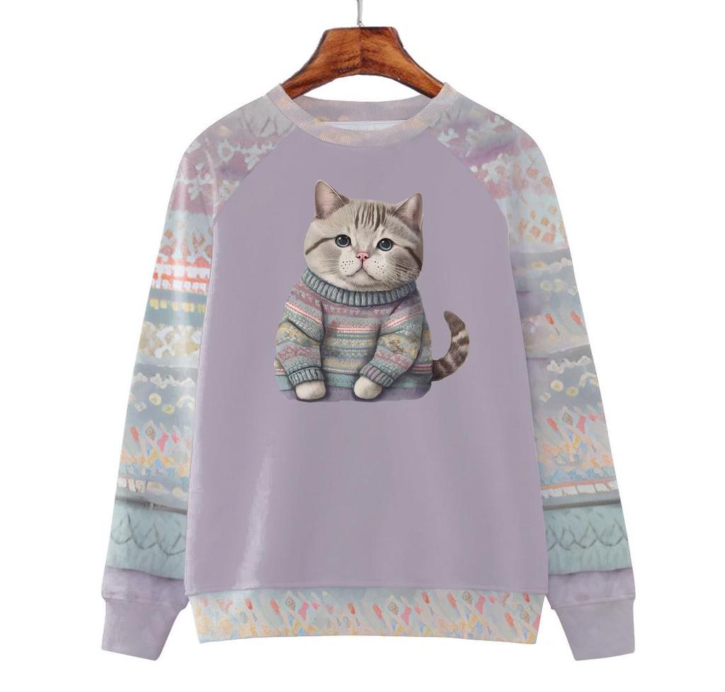 Women's Cross-Border Digital Print Raglan Round Neck Hoodie for Spring & Autumn