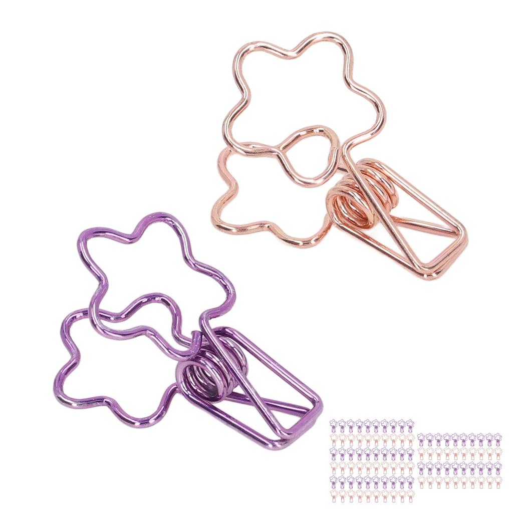 100 Stück Niedliche Büroklammern Cartoon Blumenform Roségold Lila Papierklemmen für Zuhause Schule Büro