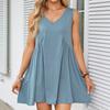 Women's Fashion Solid Colour V-Neck Sleeveless Pleated Vest Pocket Dresses
