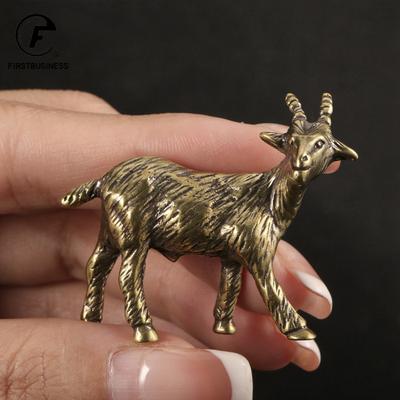 Antilopenstatue aus antikem Messing, kleines Tischspielzeug, Ornamente, Vintage-Kupfer, Tierziegenfiguren, Briefbeschwerer, Heimdekoration