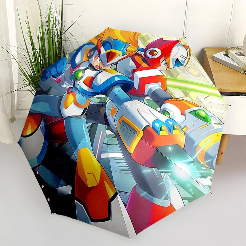 

1pc Mega Man X Automatic Folding Outdoor Umbrella - Portable 3-Fold Design with 8-Bone Iron Frame, Perfect for Fans, Travelers, Daily Use, and Gi