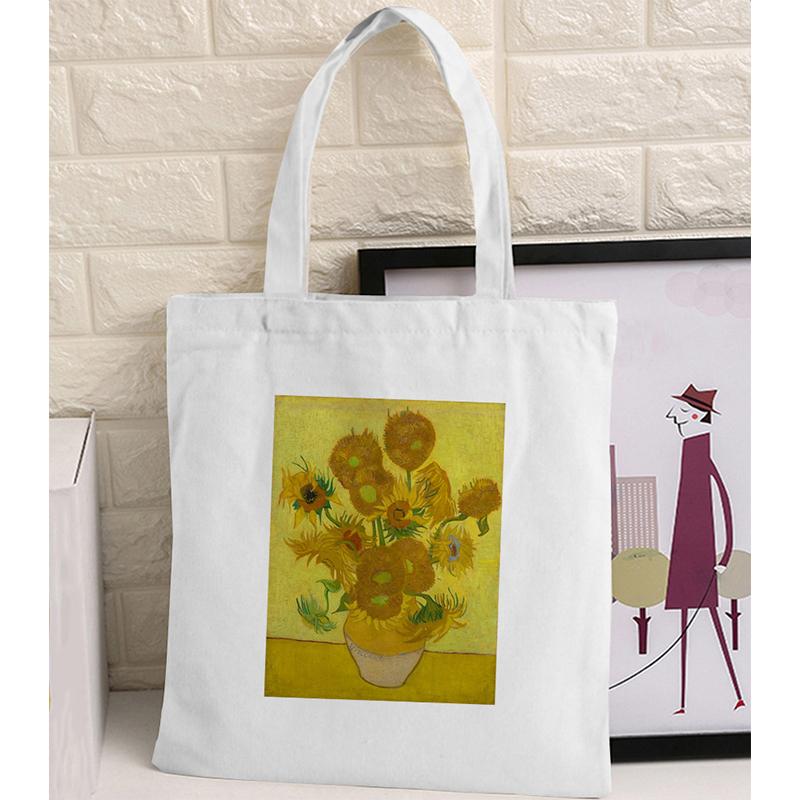 Women Graphic College Harajuku Shopper Bag Van Gogh Sunflower Starry Sky Shopping Bag Women Canvas Shoulder Bag Large Tote Bag