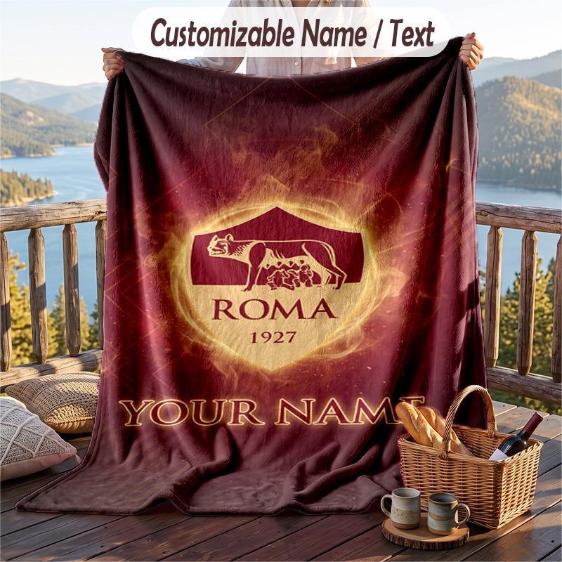 Flannel Blanket AS Roma Print Custom Name Text Soft Throw for Sofa Bed
