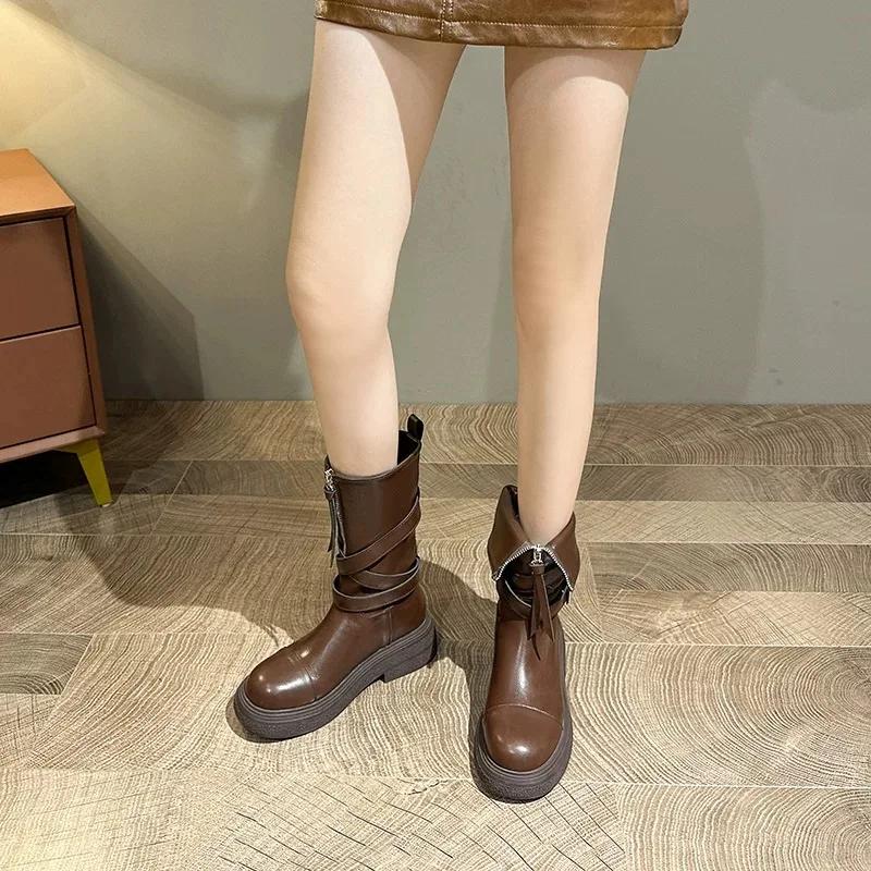 

Модные ботинки на платформе, модные повседневные туфли в готическом стиле с круглым носком, сексуальные туфли на высоком каблуке, модные женские современные ботильоны Botas De Mujer 40 коричневый