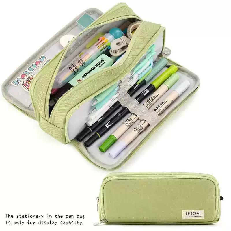 Cross-Border Double-Opening Student Pencil Case: Stain-Resistant, Solid Color, Large-Capacity, Multifunctional, Simple Travel Storage Bag