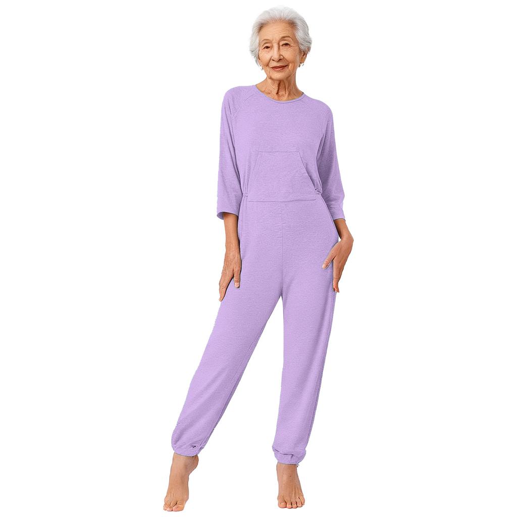 Womens Elderly Adaptive Jumpsuit Back Legs Double Zip Long Sleeve Long Pants Nursing Romper Special Needs Wear