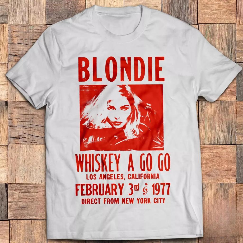 Blondie Whiskey A Go Go Concert In LA Poster TShirt Debbie Harry Chris Stein Shirt Unisex Women Summer Crew Neck Cotton Tee