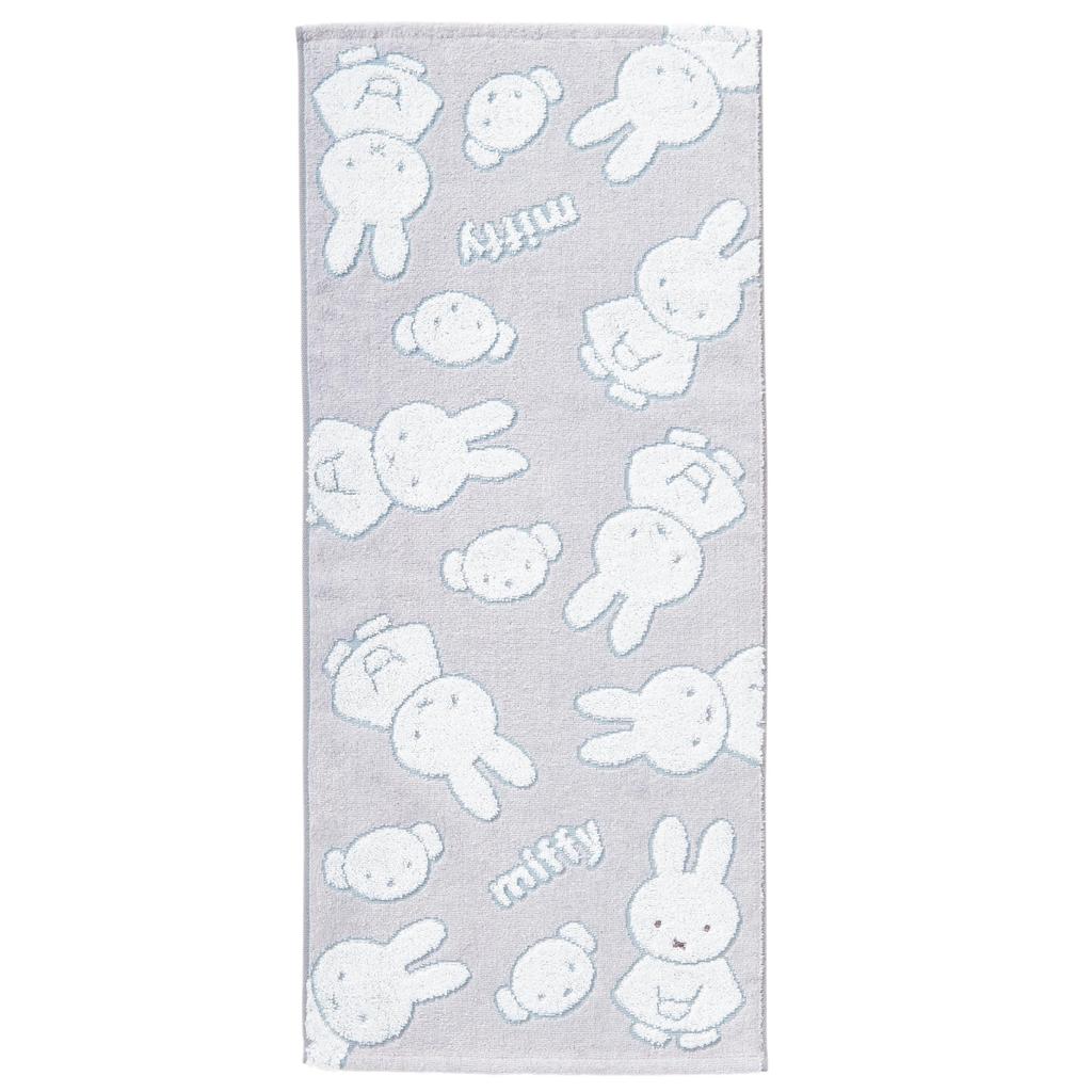 Nishikawa Miffy Face Jacquard Weave for a Soft Made in XT24138631 Towel, 34x80cm, Washable, 100% Cotton, Feel, Japan, Gray,