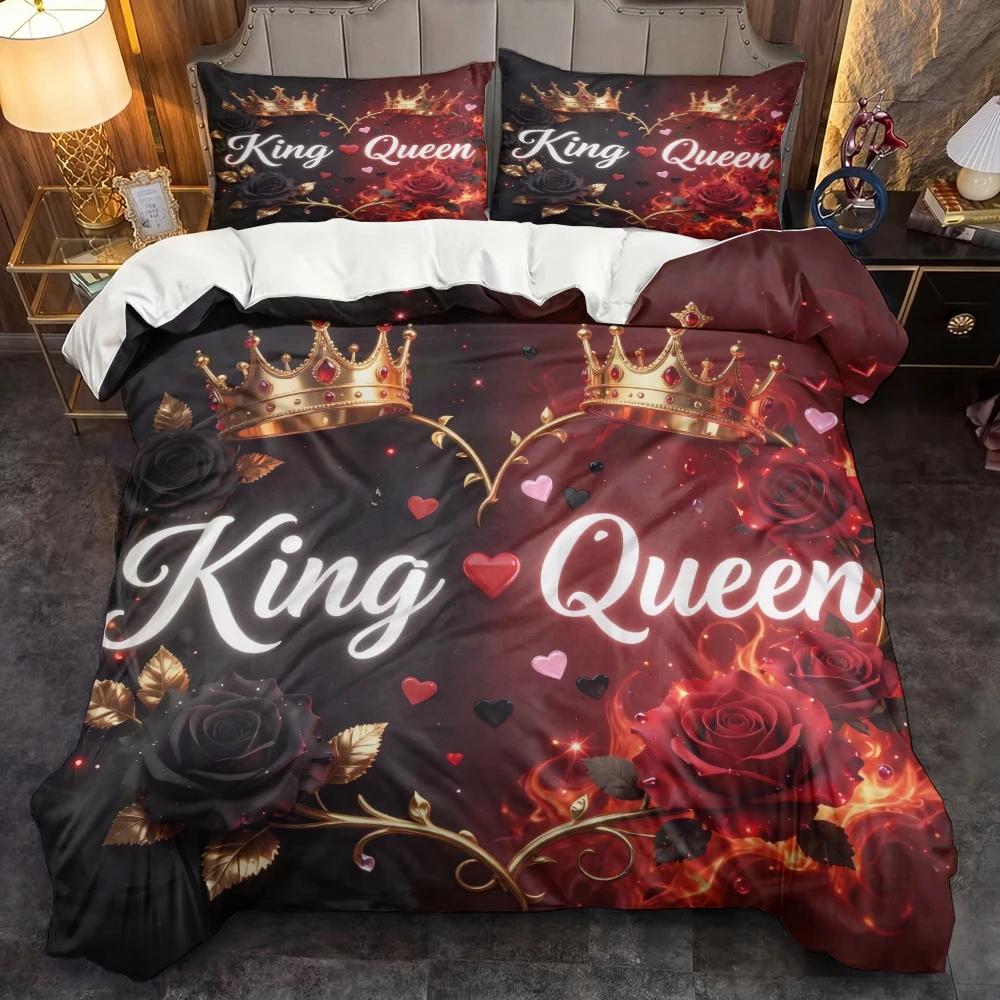 

3 Piece Set King and Queen Valentine s Day Decoration Quilt Set,Including 1 Duvet Cover and 2 Pillowcases(excluding Padding) 135cmX200cm