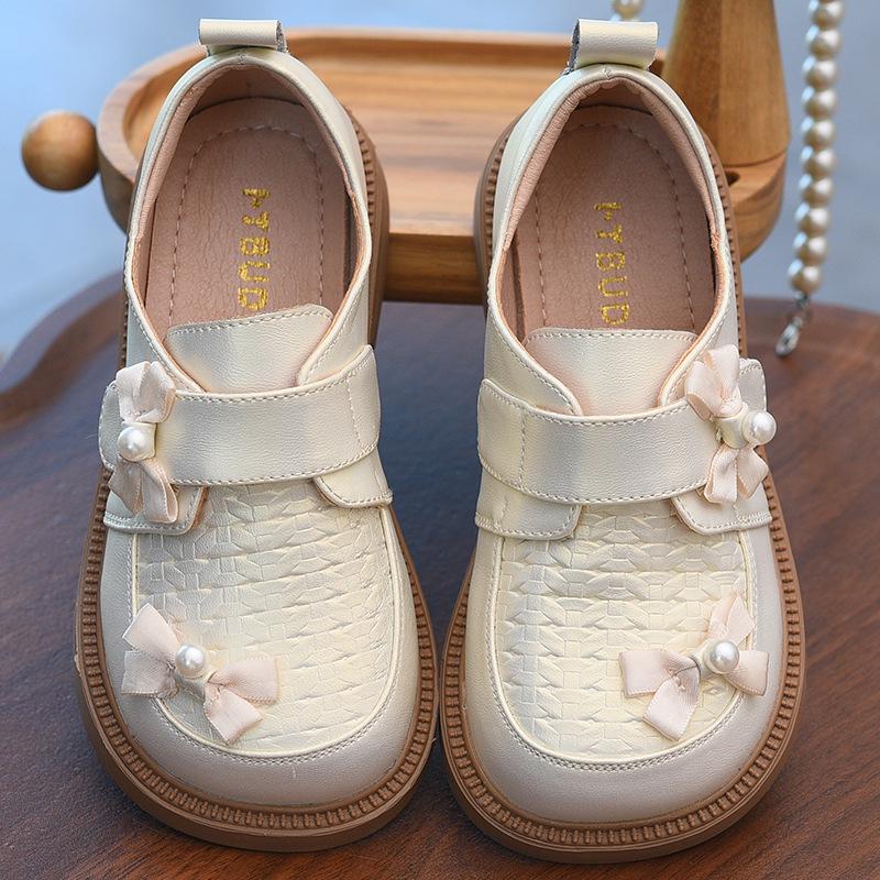 

2025 Girls Leather Princess Shoes with Bowknot - Spring/Autumn Collection Size 26 (16.6cm) бежевый
