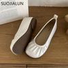 Fashion SUOJIALUN 2025 Autumn Women New Brand Flat Shoes Fashion Pleated Shallow Slip On Single Shoes Soft Flat Heel Outdoor Ballet Shoe