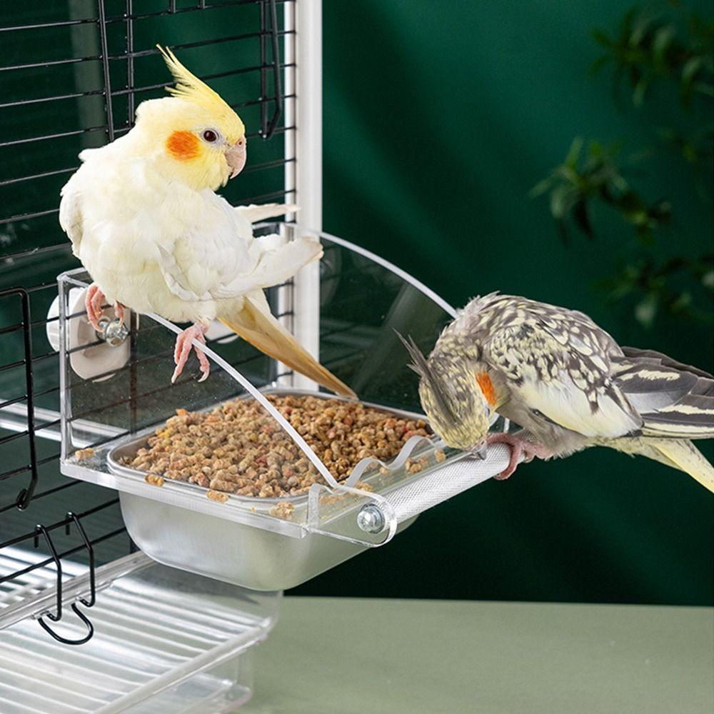 Spillproof Hanging Feeding Station Detachable Clear Feeding Bowl Cage Bird Feeder  Cage Accessories