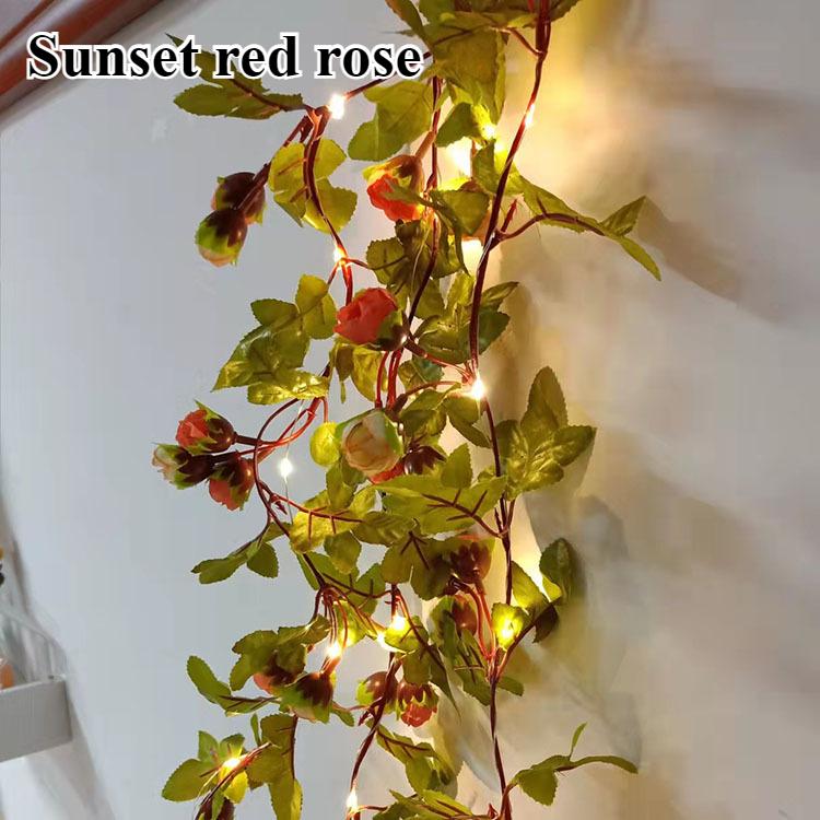 Flower Green Leaf String Lights Artificial Vine Fairy Lights USB Powered Christmas Tree Garland Light for Weeding Home Decor