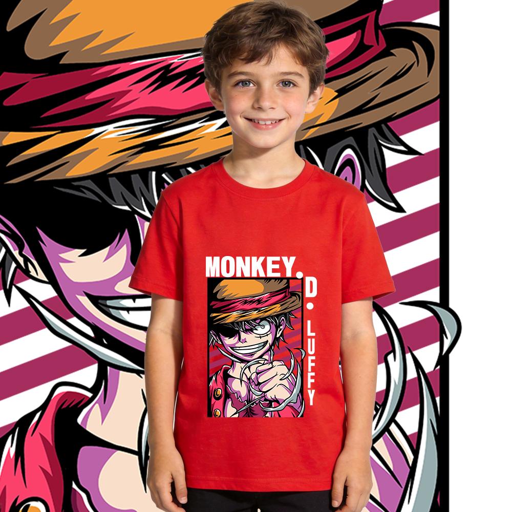 One Piece Luffy Anime Print Cotton T Shirt for Boys Girls Casual Summer Short Sleeve Kids Tee