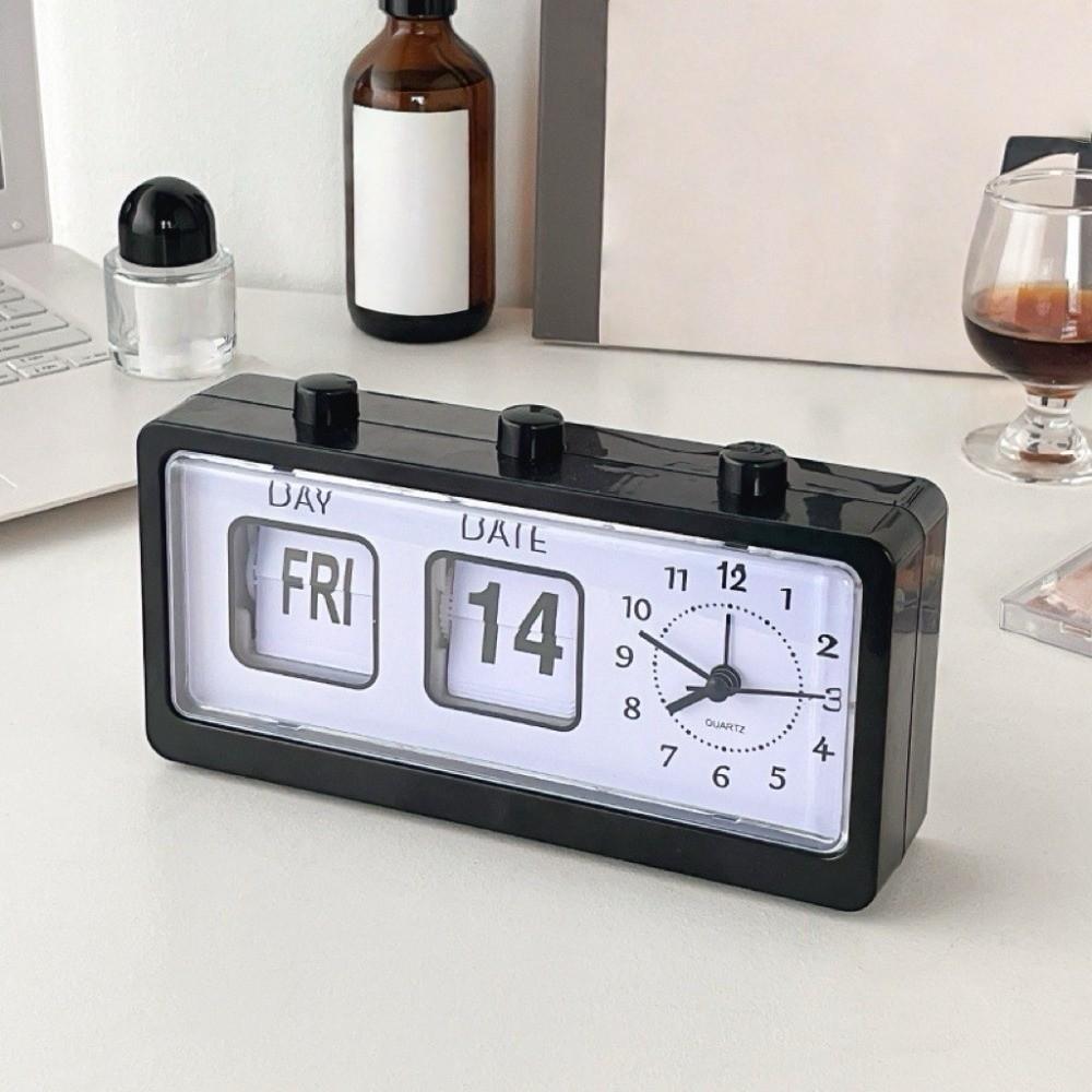 Vintage Mechanical Alarm Clock Date Week Table Clock Manual Page-flipping Calendar Clock  School