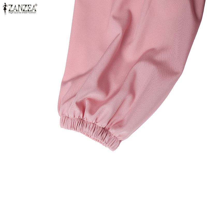 ZANZEA Damen Freizeit Puppenkragen Locker Langarm Muslimisches Langes Kleid