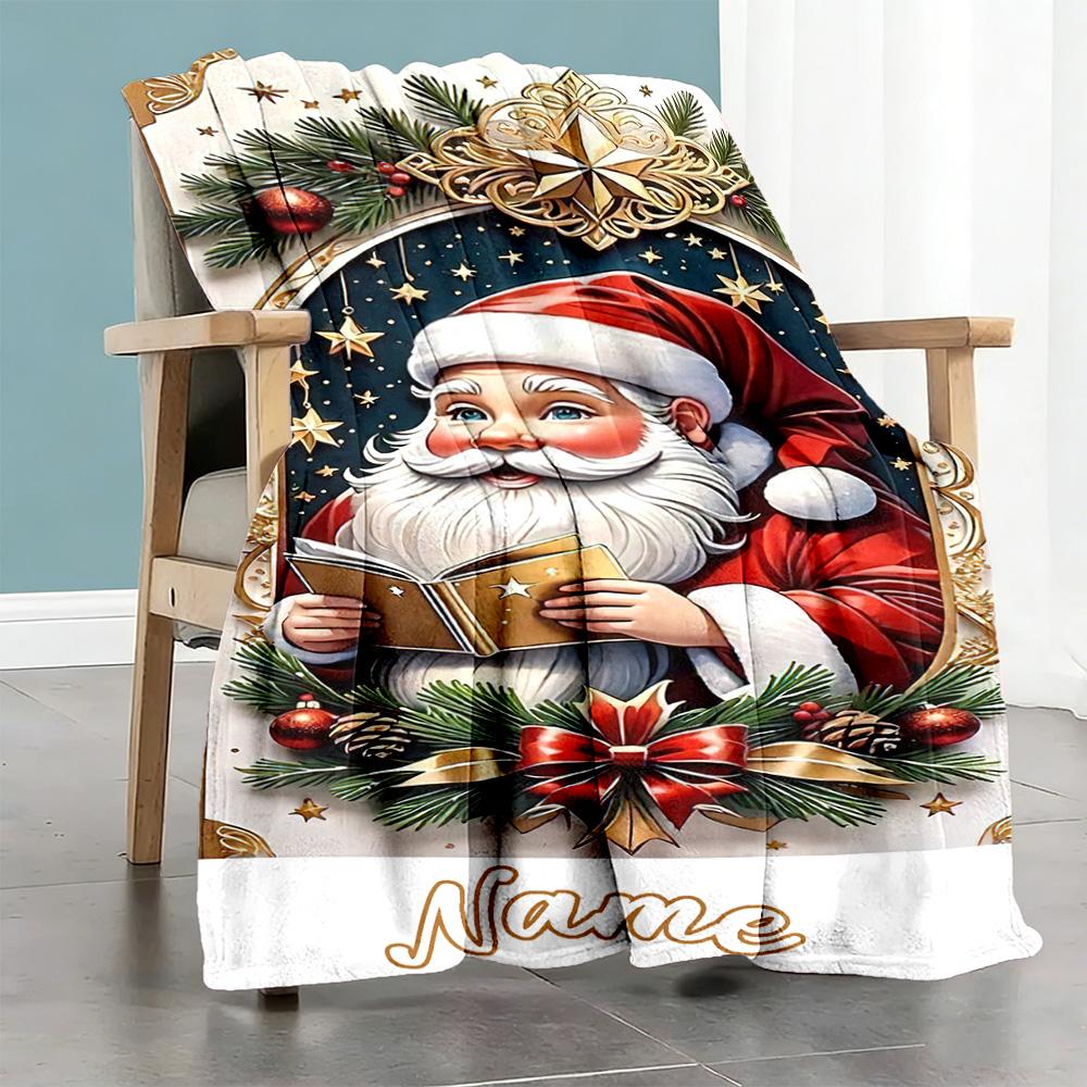 Santa Claus Personalized Name Blanket Lightweight Customizable Blanket Comfortable Great for Living Room Office Home Decor Nap All-Season Use