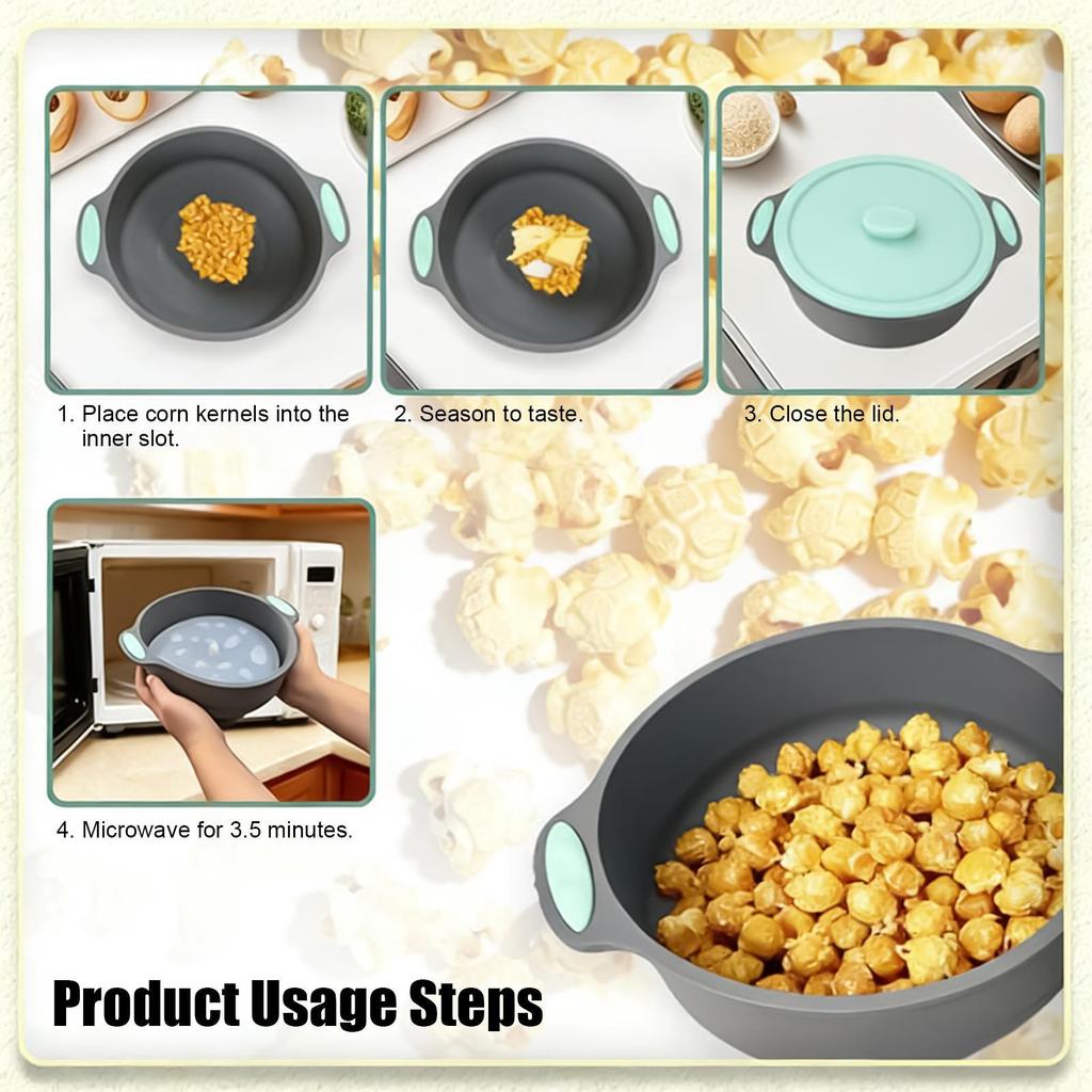 Popcorn Maker Microwave Silicone Foldable Kitchen Supplies Popcorn Cooker With Handle For Kids Teens Adults Movie Night Home