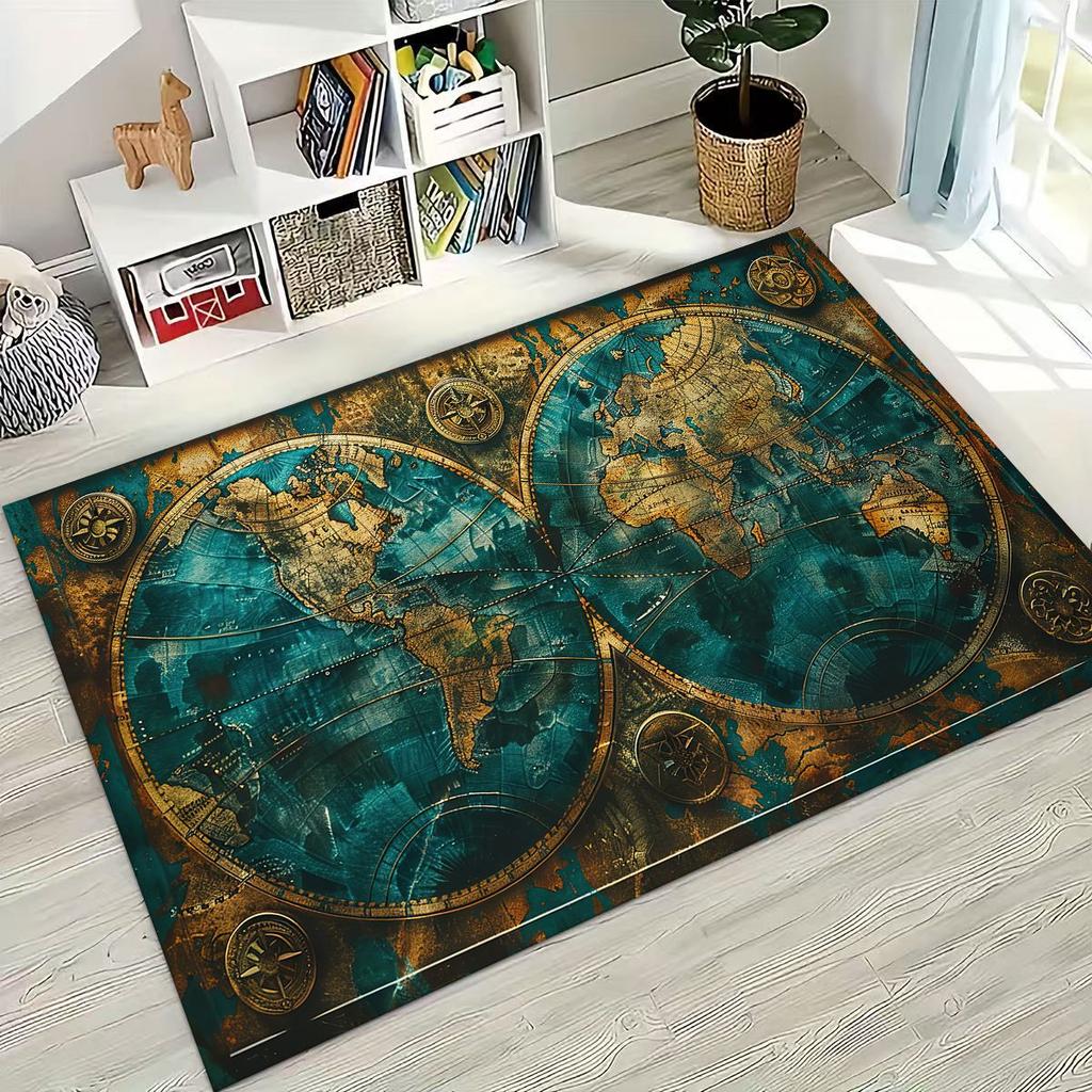 Retro Nautical Map Chart Treasure Map Compass Moto Rug for Bedroom Living Room Sofa Home Doormat Decor,Kids Non-slip Floor Mat