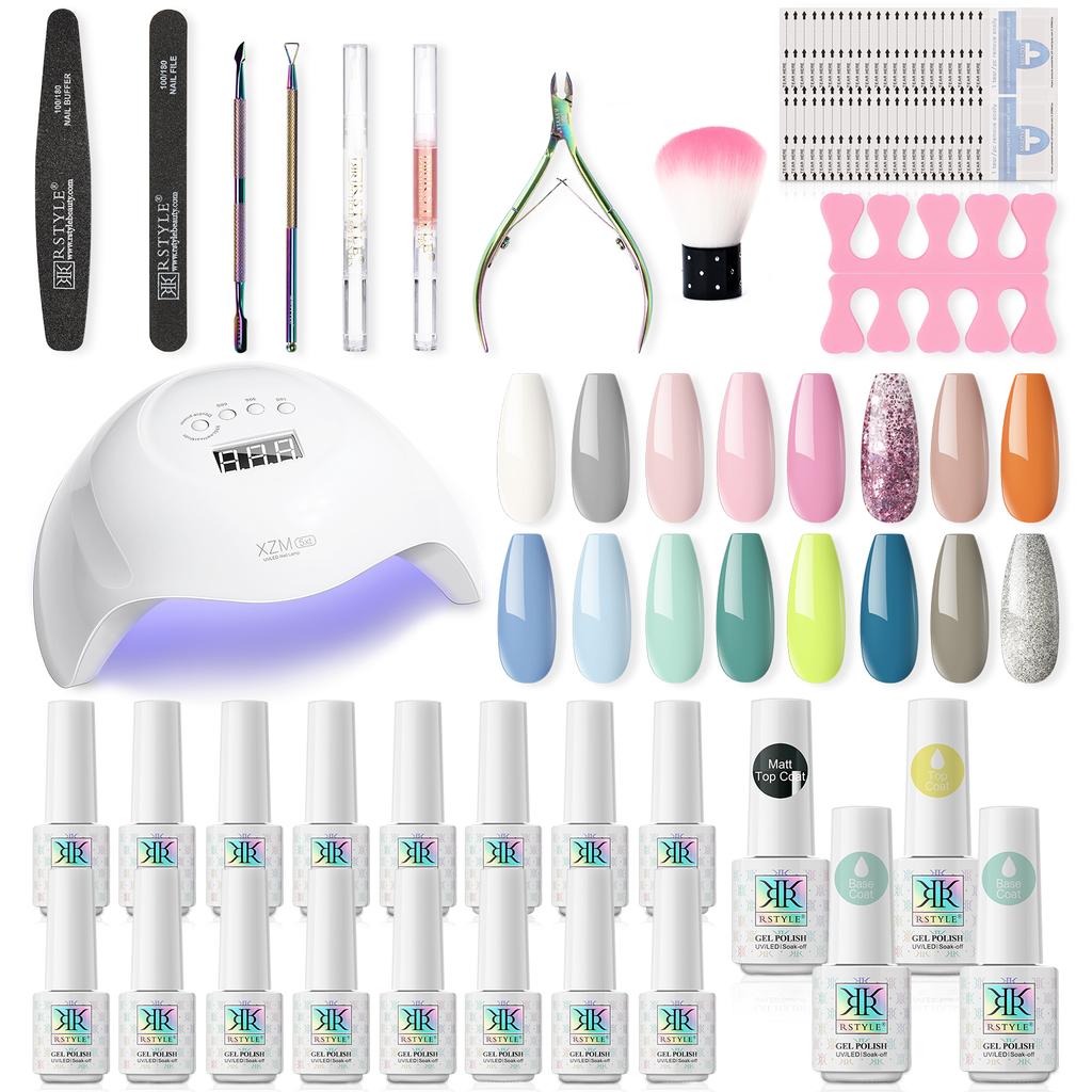 168W Nail Lamp Dryer Nail Gel Manicure Tool Set 20PCS Base Top Coat Gel Nail Polish Bright Color UV Gel Polish With Nail Art Tool