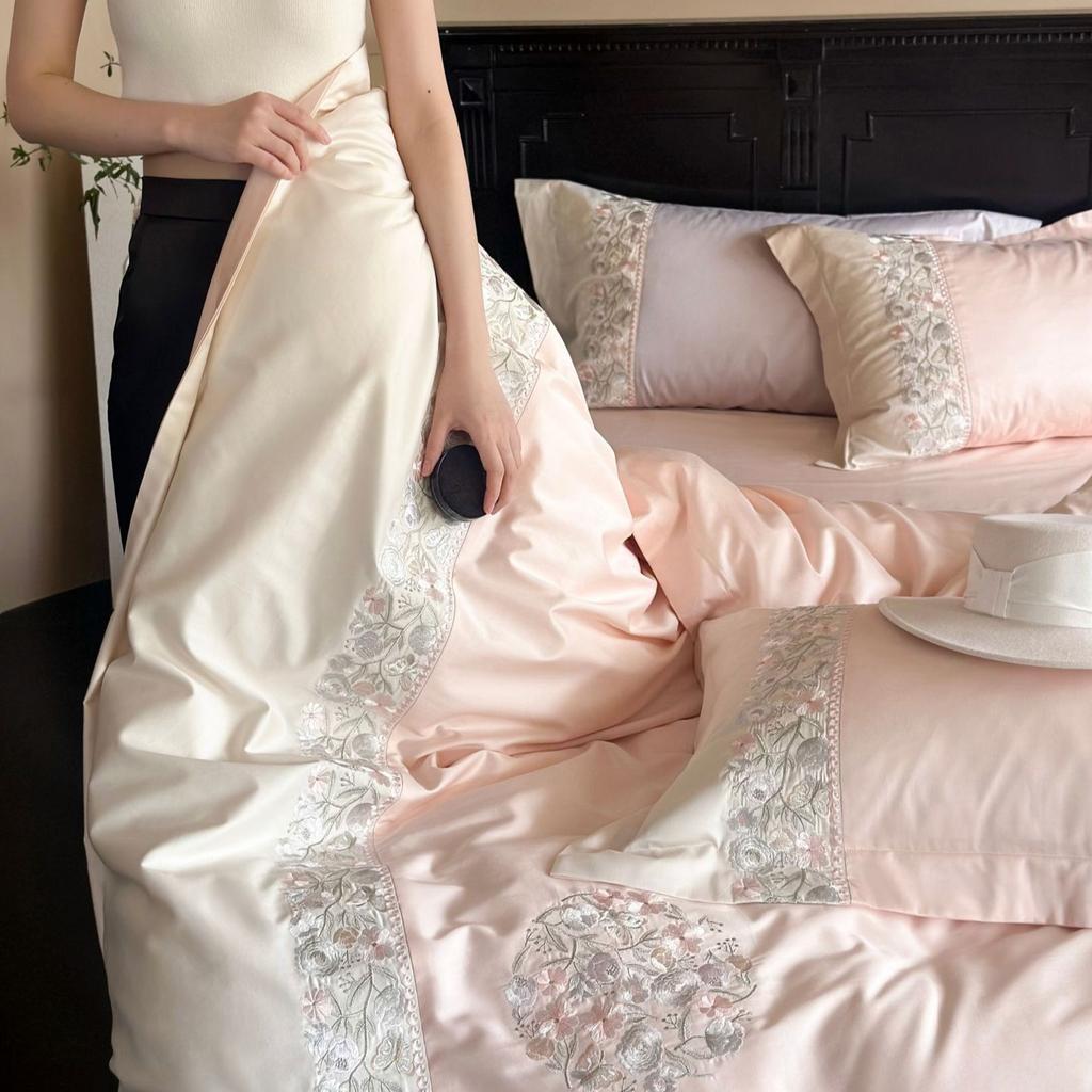 Pure Cotton Bedding Four-piece French Light Luxury Breathable Comfortable Quilt Cover Bed Sheet Pillowcase Set