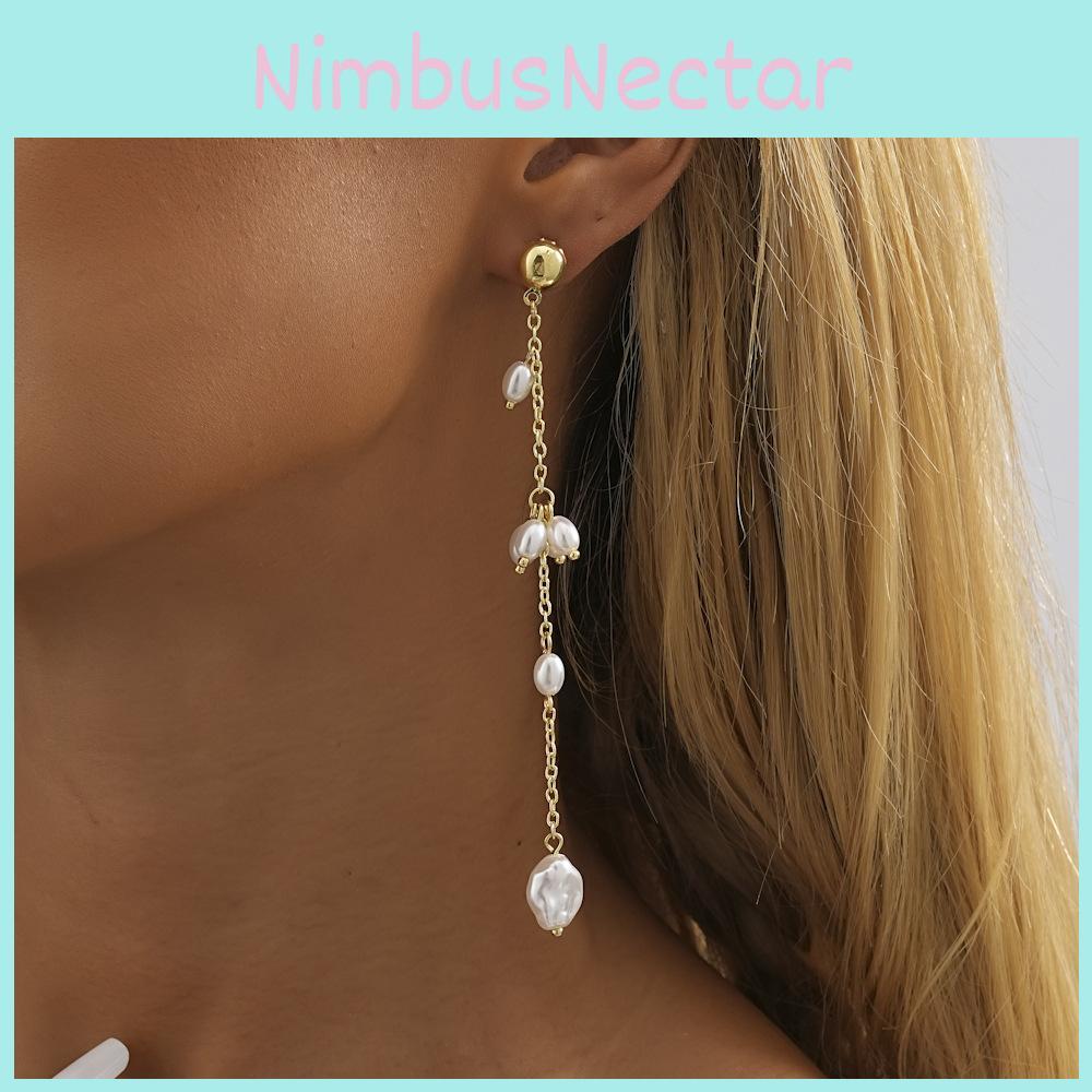 Fashionable Irregular Geometric Faux Pearl Earrings For Women Minimalist Design
