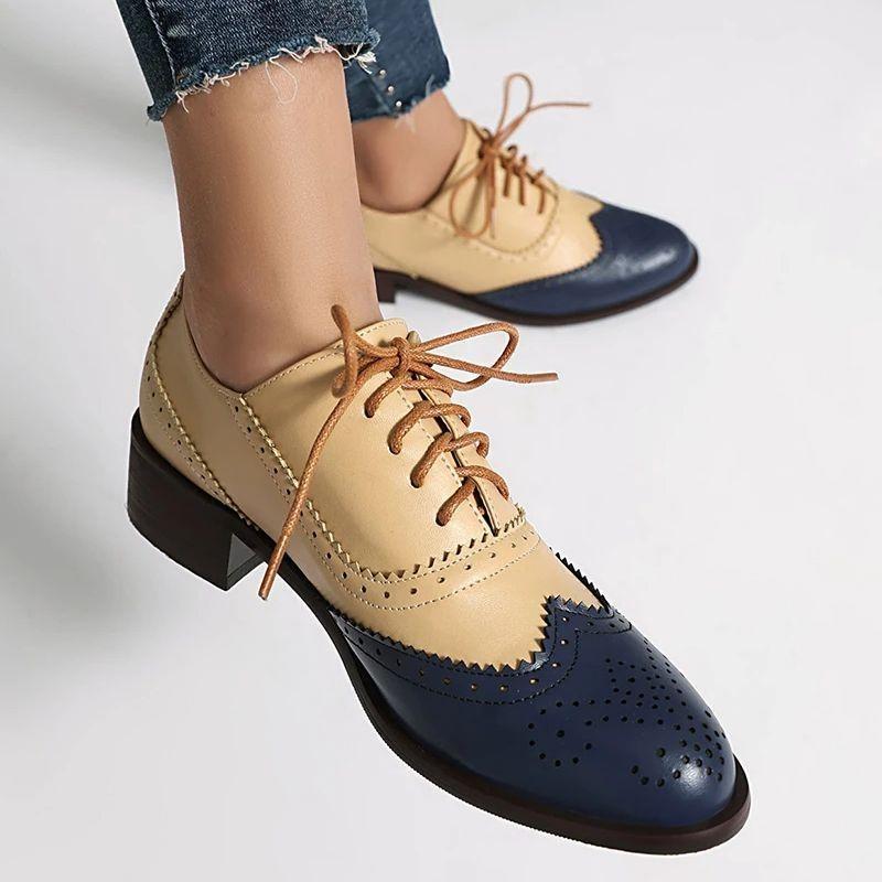 Retro Classic Mix Colors Oxford Shoes Women Brogue Shoes Lace Up Casual Shoes Footwear Sneaker