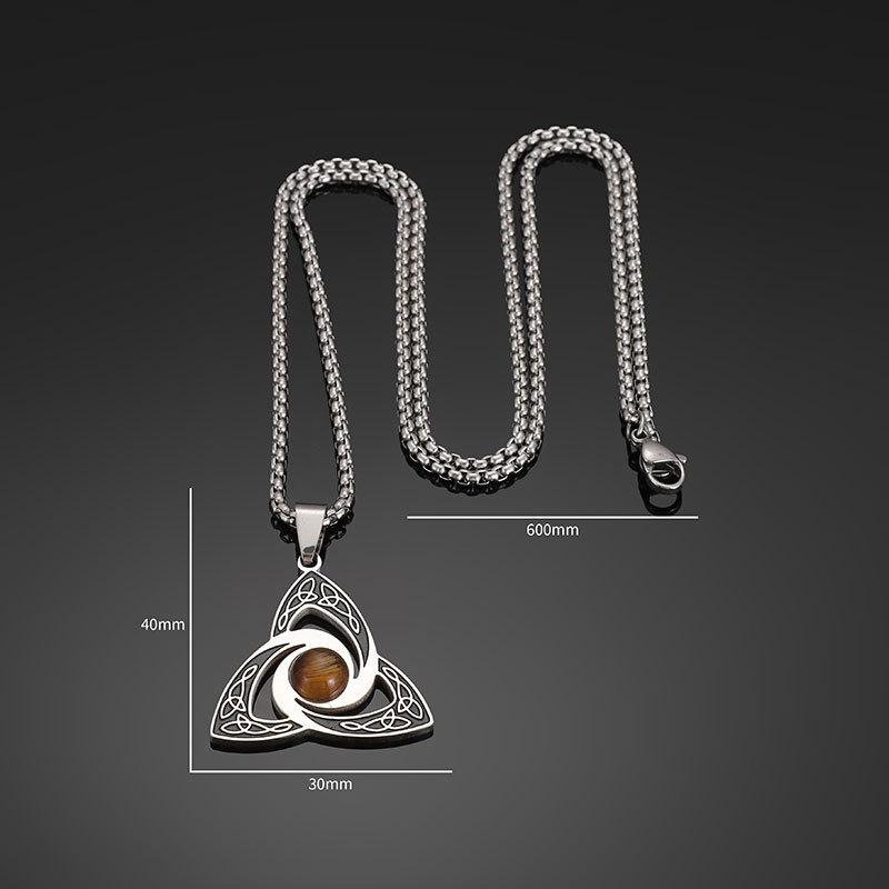 Trinity Knot Womens Necklace for Mens Stainless Steel Tiger Eye Stone Irish Celtic Lucky Charm Necklace