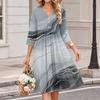Women's Fashionable Floral Print V-Neck Three-Quarter Sleeve Casual Summer Dress