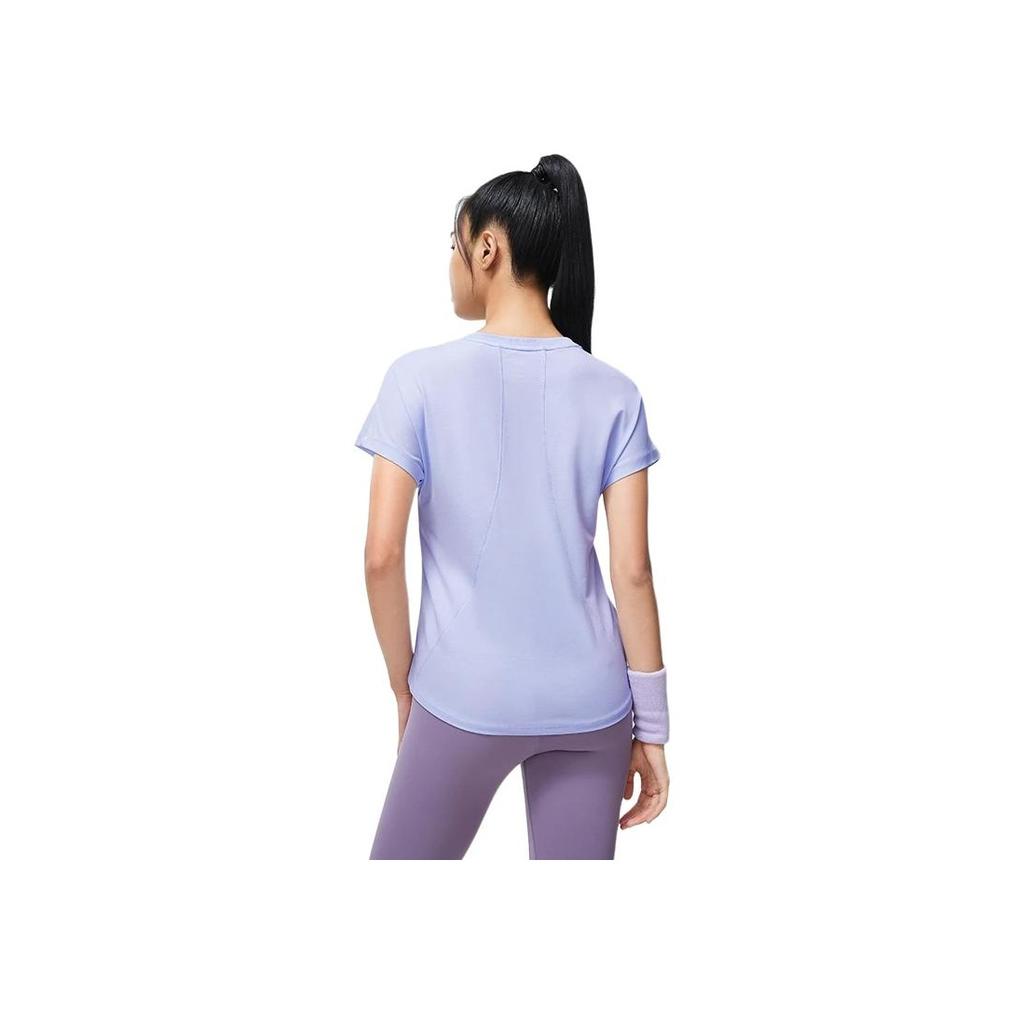 Li Ning Plain Ribbed Round Neck Sports Short Sleeve T-Shirt Women Tops Light-Blue ATST578-3