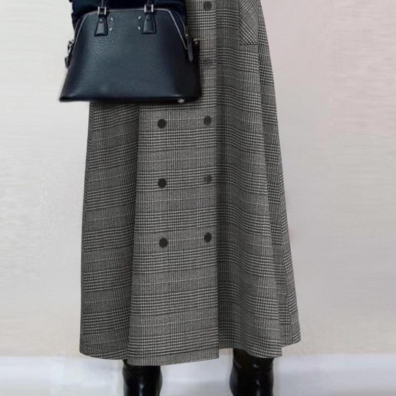2026 Spring/Autumn Woolen Plaid V-Neck Crossover Vest Dress - Japan/Korea Style