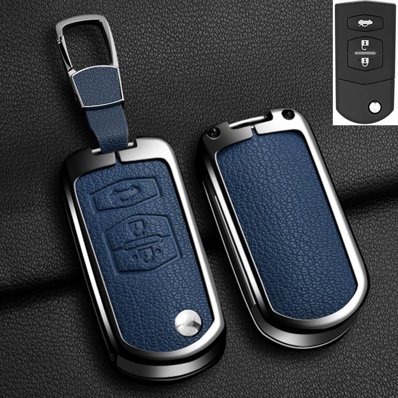 Interior Mouldings New Zinc Alloy Leather Car Flip Key Case Cover for Mazda 2 3 5 6 CX7 CX9 RX8 MX5 MPV Demio Holder Protector K