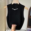 Tank Tops Women 2025 Summer Sleeveless Stand Collar Black White Knitted Tank Tops Camis Women Tops JJ195