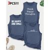 ThinkHappy Text Combination Gift Print Pattern Round neck3Pack of Sleeveless Vests for Women In Spring, Summer, and Autumn