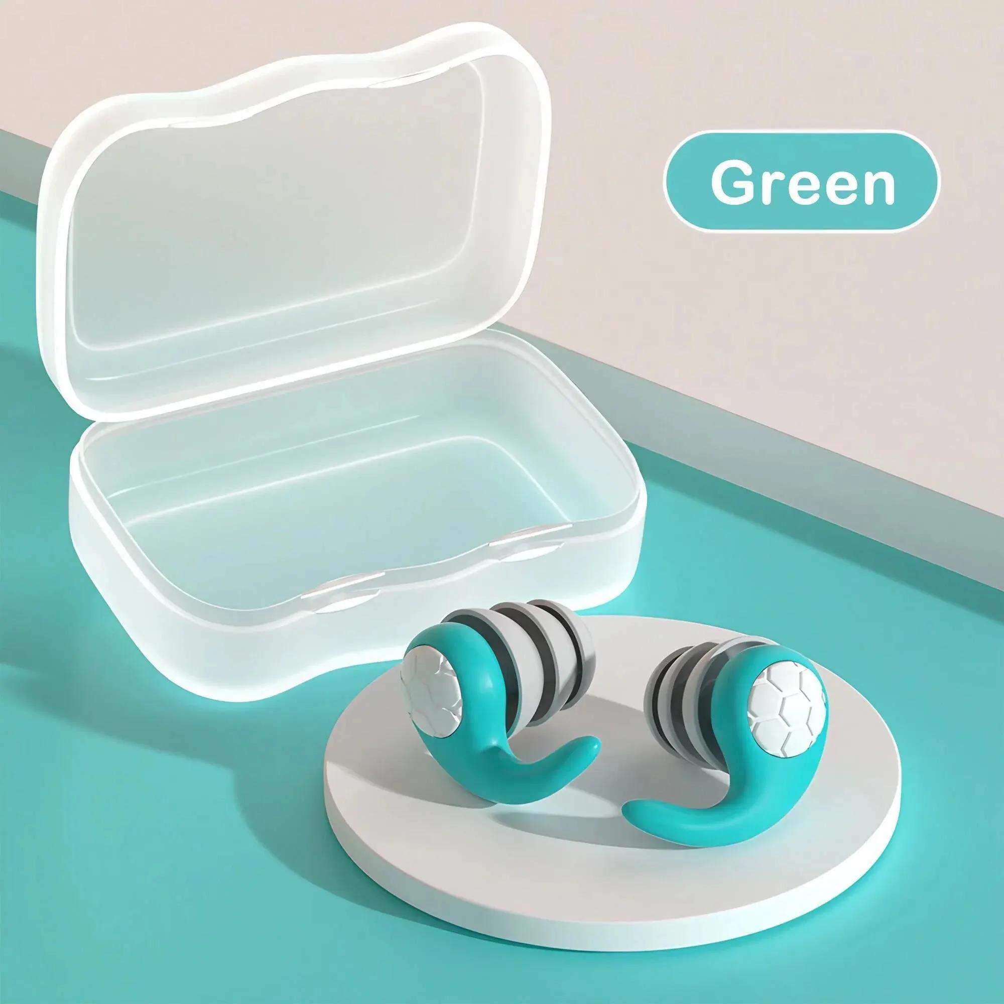 

2pcs Soft Silicone Earplugs Soundproof Noise Cancelling Earplugs Noise Filter Sleep Swimming Waterproof Three Layer Mute Earplug зелений