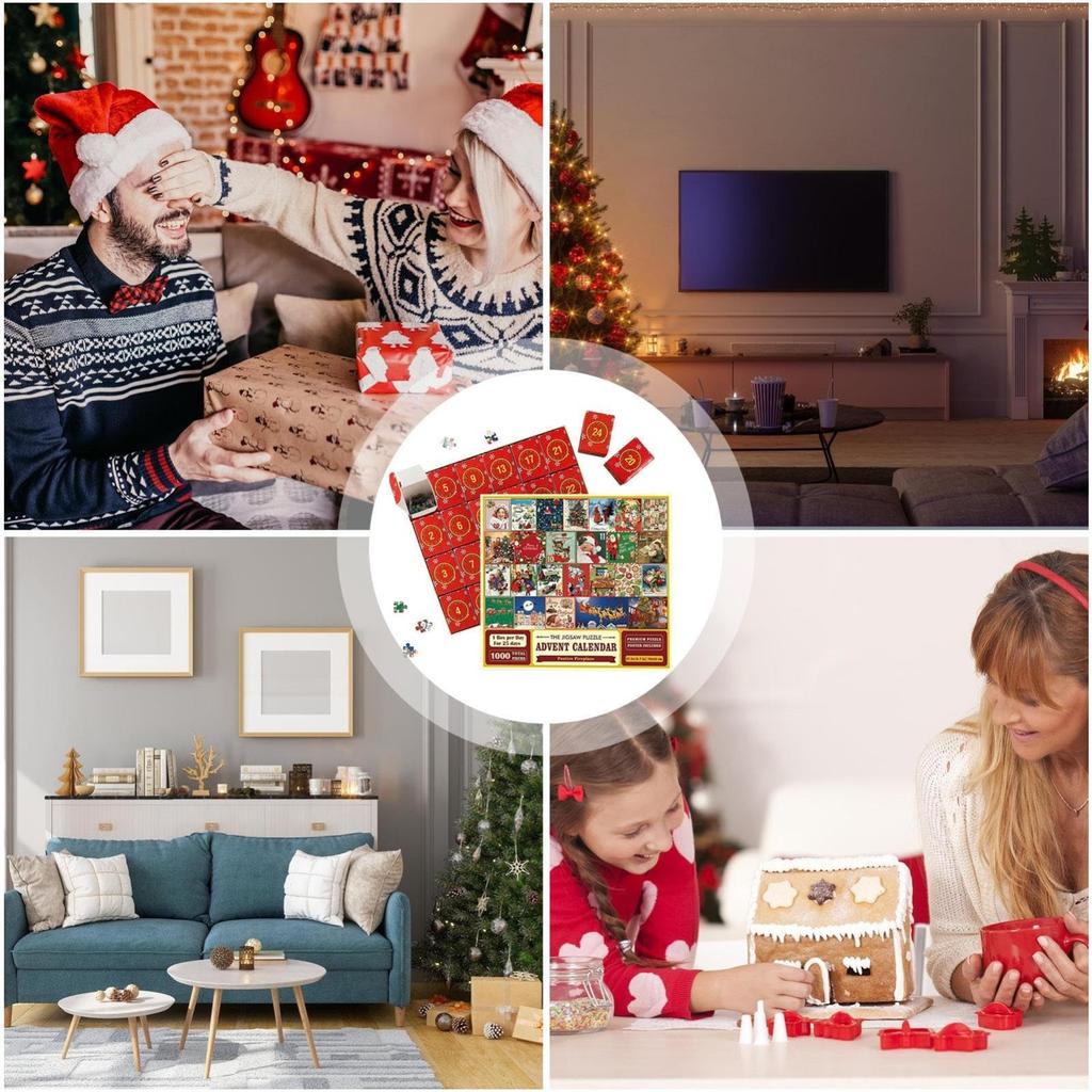 Christmas Advent Calendar Puzzle 1000 Pieces, Christmas Countdown Puzzle Toy, Kids Christmas Gift Birthday Gift