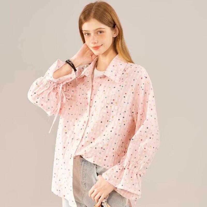 BEETLE TOWN Women s Polka Dot Ruffle Sleeve Blouse L