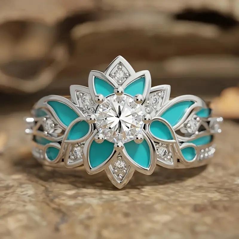 

European and American new fashion retro flower shape personalized light luxury women s ring 6&Silver Plated белый
