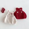 Children Red Festival Dress Girls Warm Quilted Sweater Dress Winter Party Outfit
