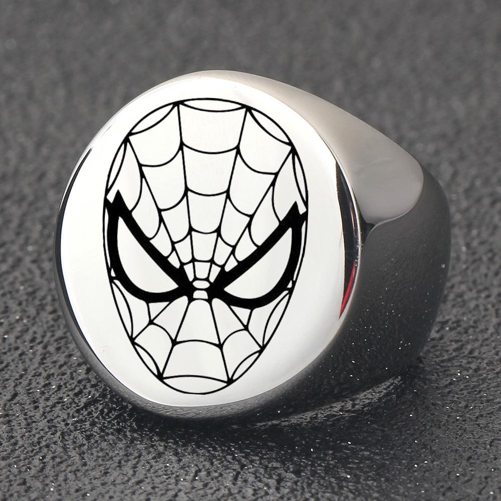 European & American Spider-Man Mask 22MM Stainless Steel Ring with Laser Logo for Women