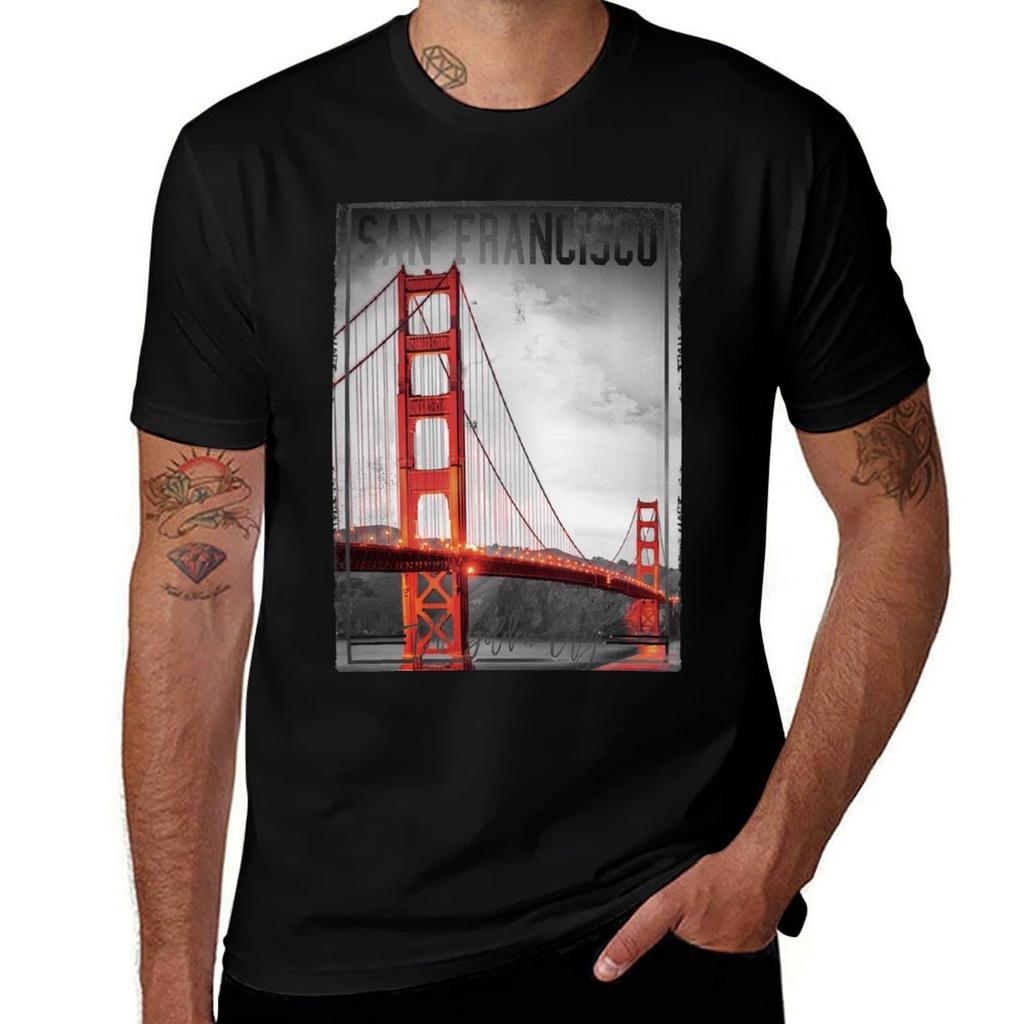 Vintage Style San Fransico Golden Gate Bridge Tshirt Independence Day Short Sleeve Tshirt