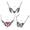 Edgy Heart Bat Wing Pendant Necklace Dark Fantasy Skull Hand Jewelry For Women Gothic Halloween Gift Fashion Accessory
