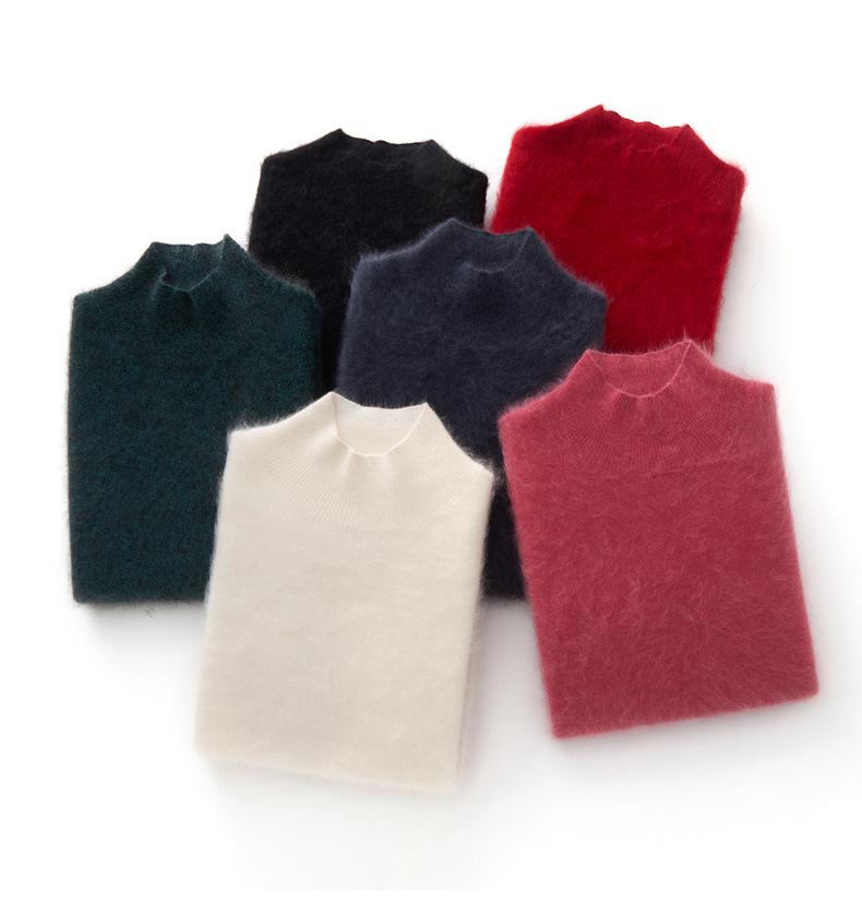 Women's Cashmere Half-High Neck Long Sleeve Sweater - Classic Loose Knit Top