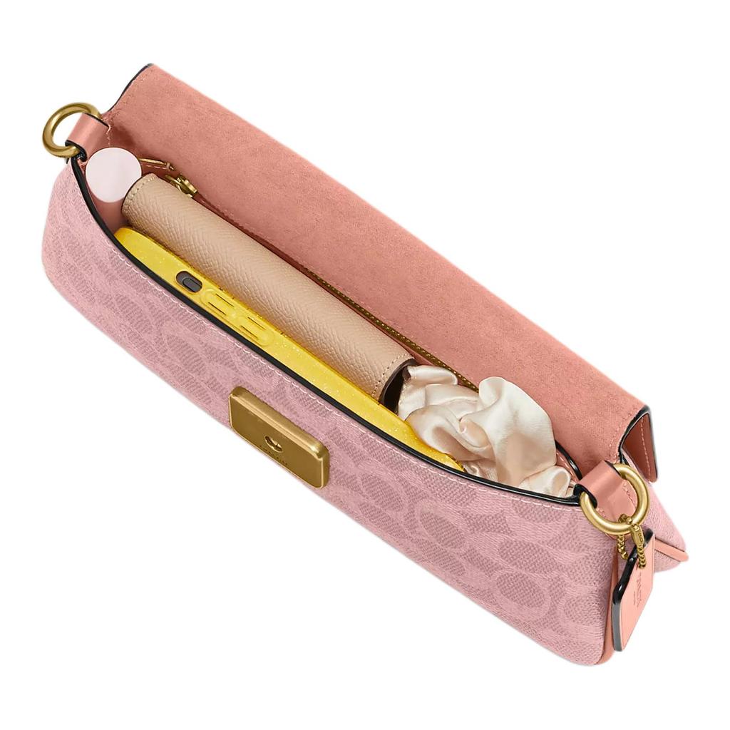 Coach Jet 11 Logo Coated Canvas And Calfskin Shoulder Bag Women Shoulder Bag Pink CBA83-B4YU2