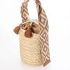 [Kashkash] Jacquard Tape Handle Raffia Bucket Tote