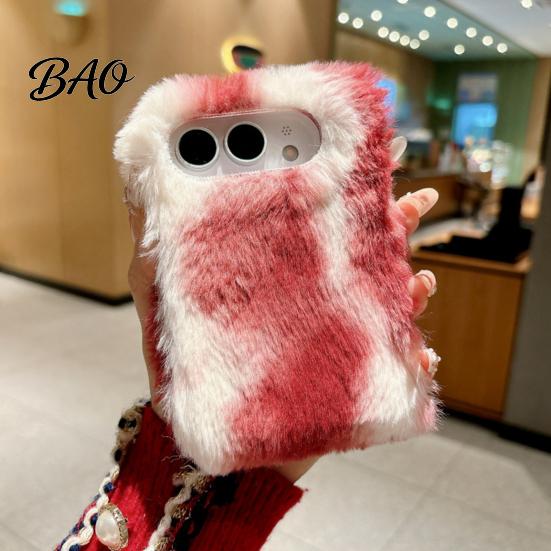 Warm Texture Phone Case Plush for IPhoneDuo, Fuzzy Gradient Color Cover with Soft Touch Autumn Full Protection, Cute Shockproof Foldable Shell, Winter