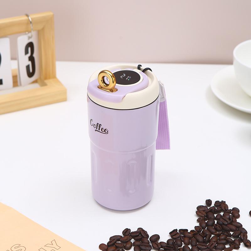 New LED Display Warm Double Drink Coffee Cup Creative Stainless Steel Thermos Cup Rope Portable Fashion Accompanying Cup