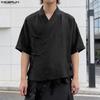 INCERUN Camicie Casual Estive Oversize da Uomo con Scollo a V a Maniche Corte Nodo Retro Top