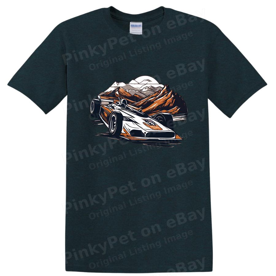 Race Car Mountains Art T Shirt Vintage Racing Graphic Tee Cool Automotive Design